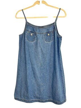 Vintage Retro Denim Jean Tank Dress Blue M 90s Western Cowgirl Rodeo Country 80s